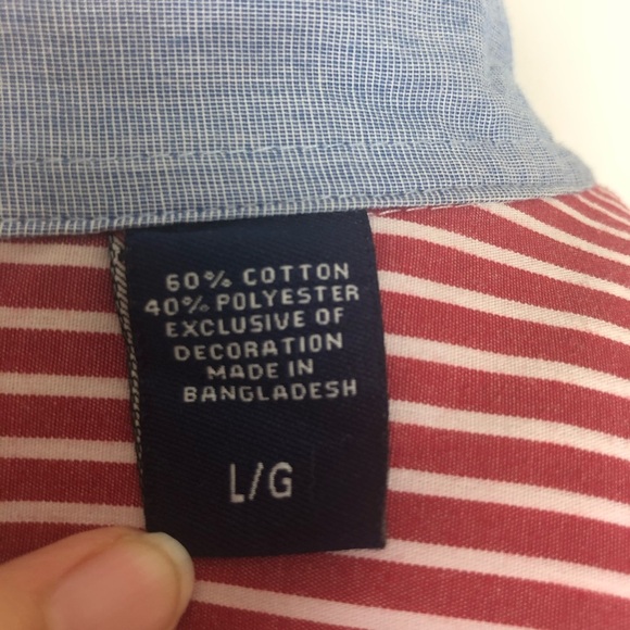 Chaps Easy Care Mens Sz Lg Red Stripe Button-Down Shirt–Classic Business Casual - Picture 8 of 12